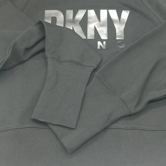 DKNY Jeans Medium Black and Silver Embellished Long Sleeve Cropped Sweater - Picture 7 of 9